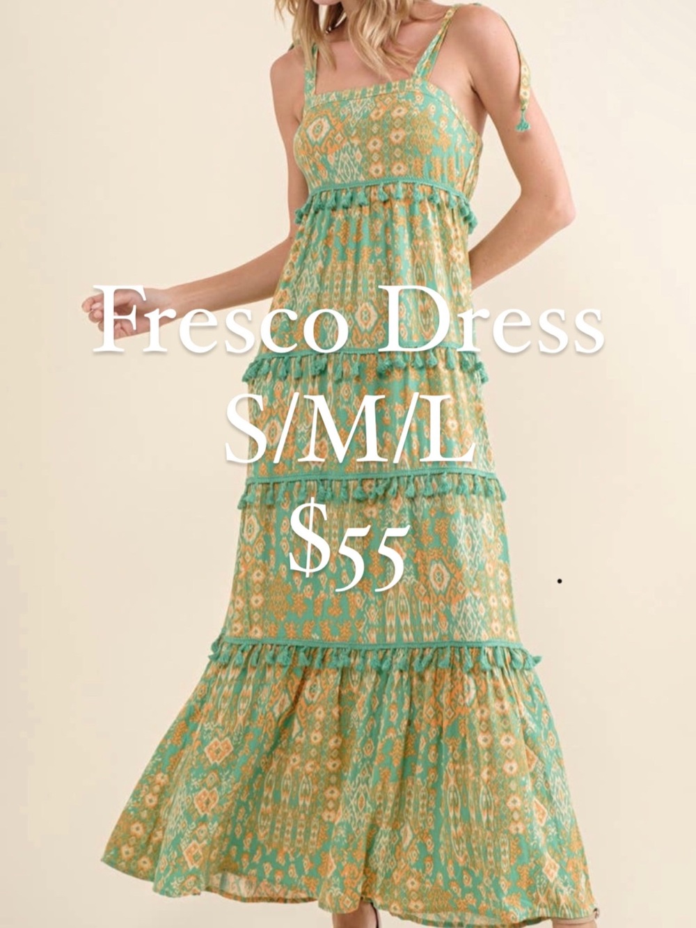 Fresco Tiered Maxi Dress in Green and Yellow
